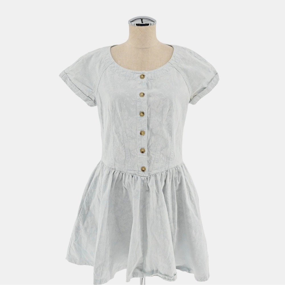 REISS Womens Hickory Stripe Floral Dress Sz 8 Drop Waist Coastal Cowgirl Western